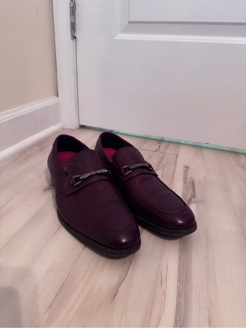Stacy Adams Plum Leather Bit Loafers